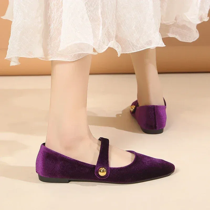 Casual Shoes 2024 Summer Women's Pointed Toe Flat Velvet Matte Single Comfortable Loafers Leather Mary Jane Sandals
