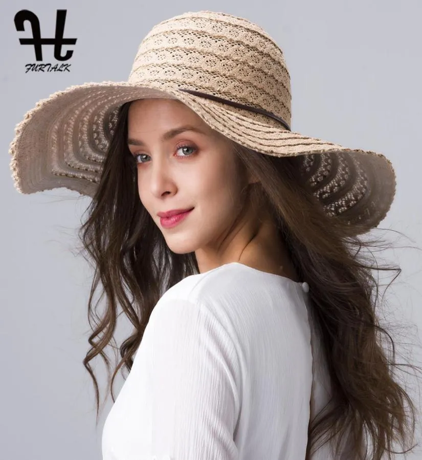 Furtalk Summer Hat for Women Cotton Straw Hat Beach Sun Hat Składane dyskietki Pakiewa z szeroką ochroną przeciwsłoneczną 2019 Y2004133942