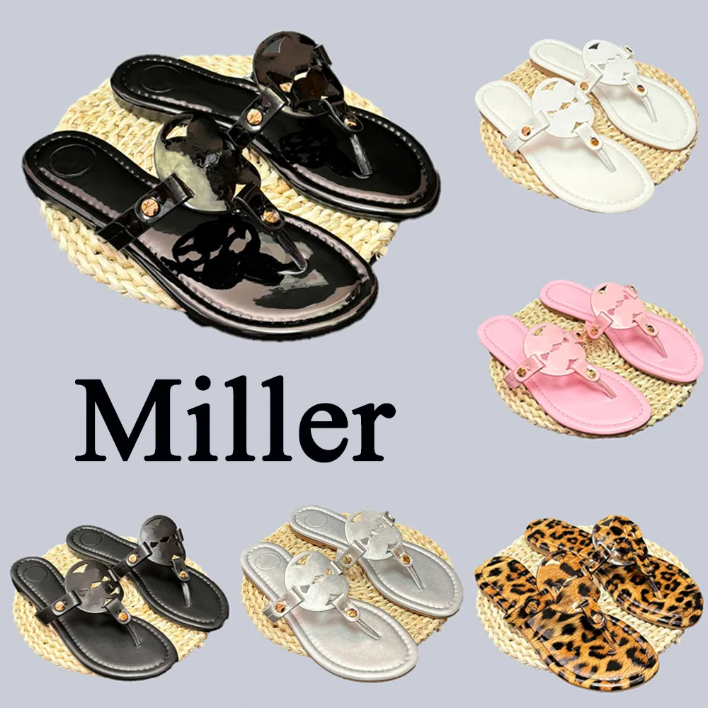 Designer Sandaal Slippers Sport Miller Metallic Snake Leather Designer Slides Dames Wit Zwart Patent Geel Pink Zilver Flip Flops Ladies Sandalen