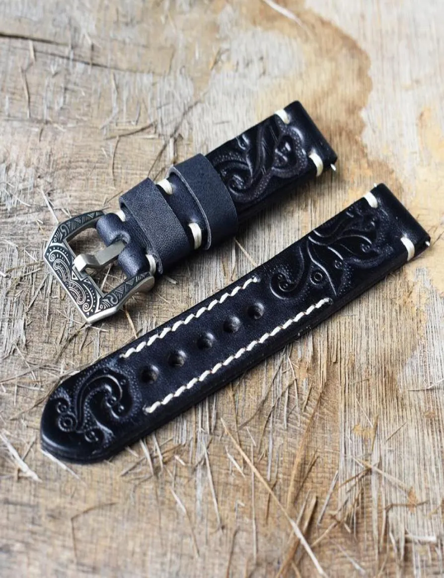 Titta på band Vine Strap Carved Embonsed Band Handmade Watchband 22mm spänne graverad lås för tillbehör2457696