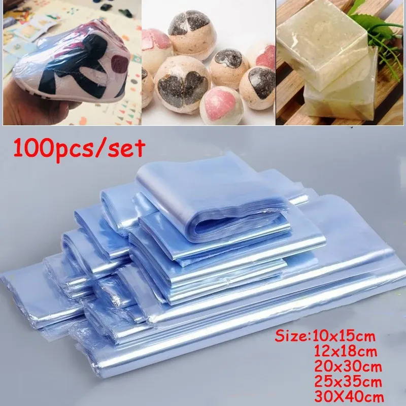 Çantalar 100pcs pvc ısı büzülme film çantası diy üfleyici ısı contası düz ağız şal su geçirmez depıcı şeffaf plastik torba