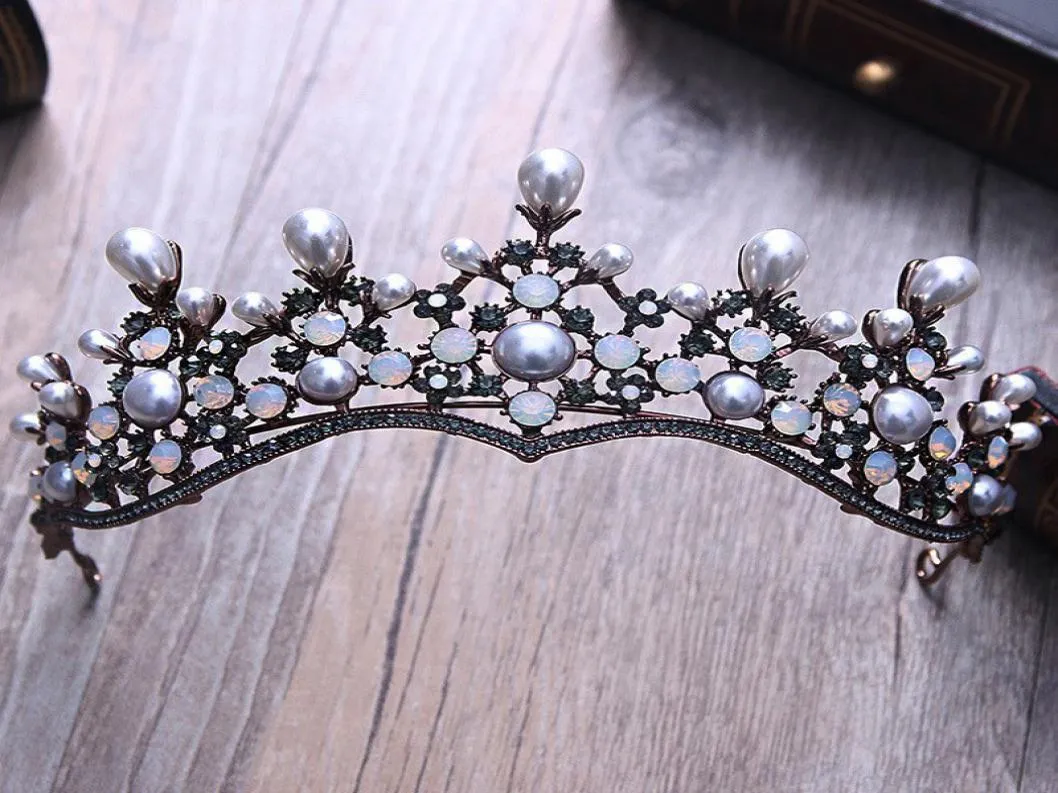 Baroque Vintage Crystal Pearl Bridal Tiaras Brand Headhipiece Black Righestone Princess Pageant Couronne Accessoires de cheveux de mariage Y26128760
