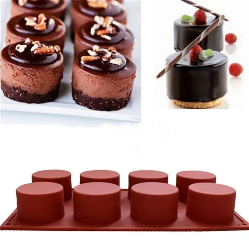 Moules 8 Cavité Round Silicone Cake Moule Chocolate recouvert Oreo Cookie Moule Pâte pâtissière pour gelée de pudding Socon