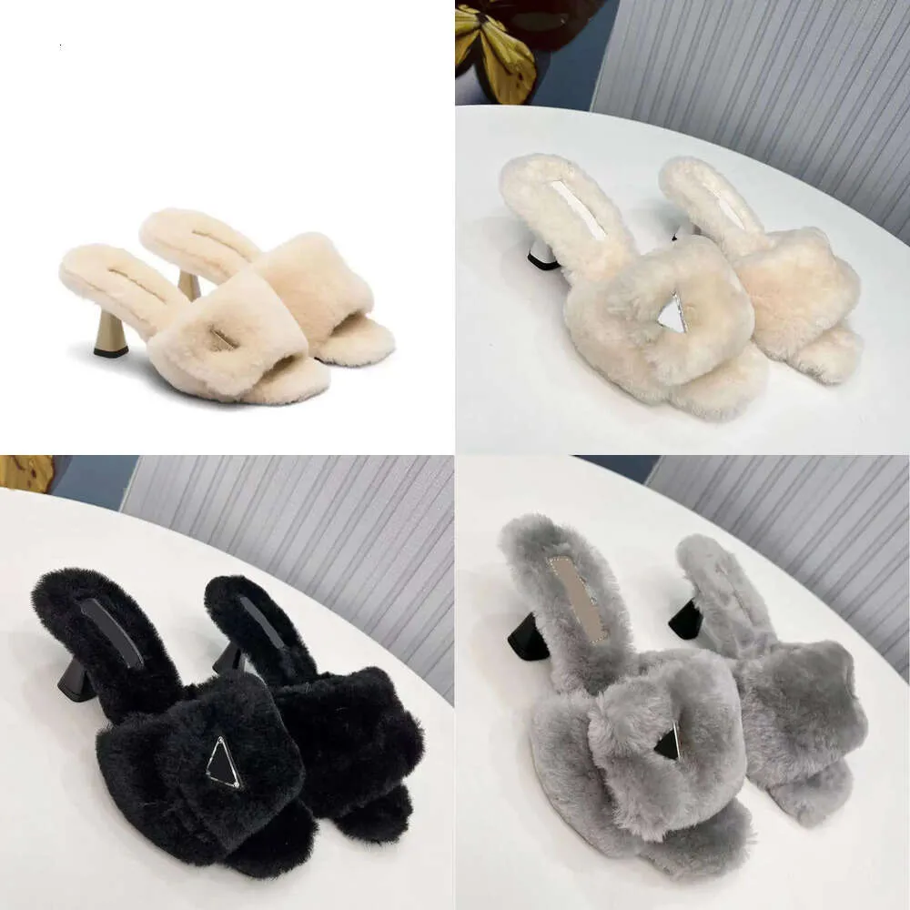 Teli medi di lana di lana ad alta agnello di qualità Muli Muli classici vetrini in pelle triangolare sandali sandali donne designer scarpe 34-42 con scatola di qualità originale