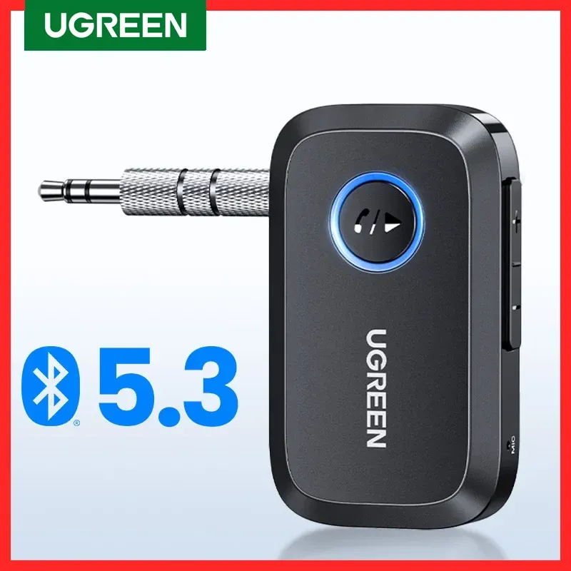 Adaptador Ugreen Bluetooth Car Receptor Adaptador de 3,5 mm Jacks auxiliares para alto -falantes de carros Receptor de música Hands Hands Free Bluetooth 5.3 Adaptador