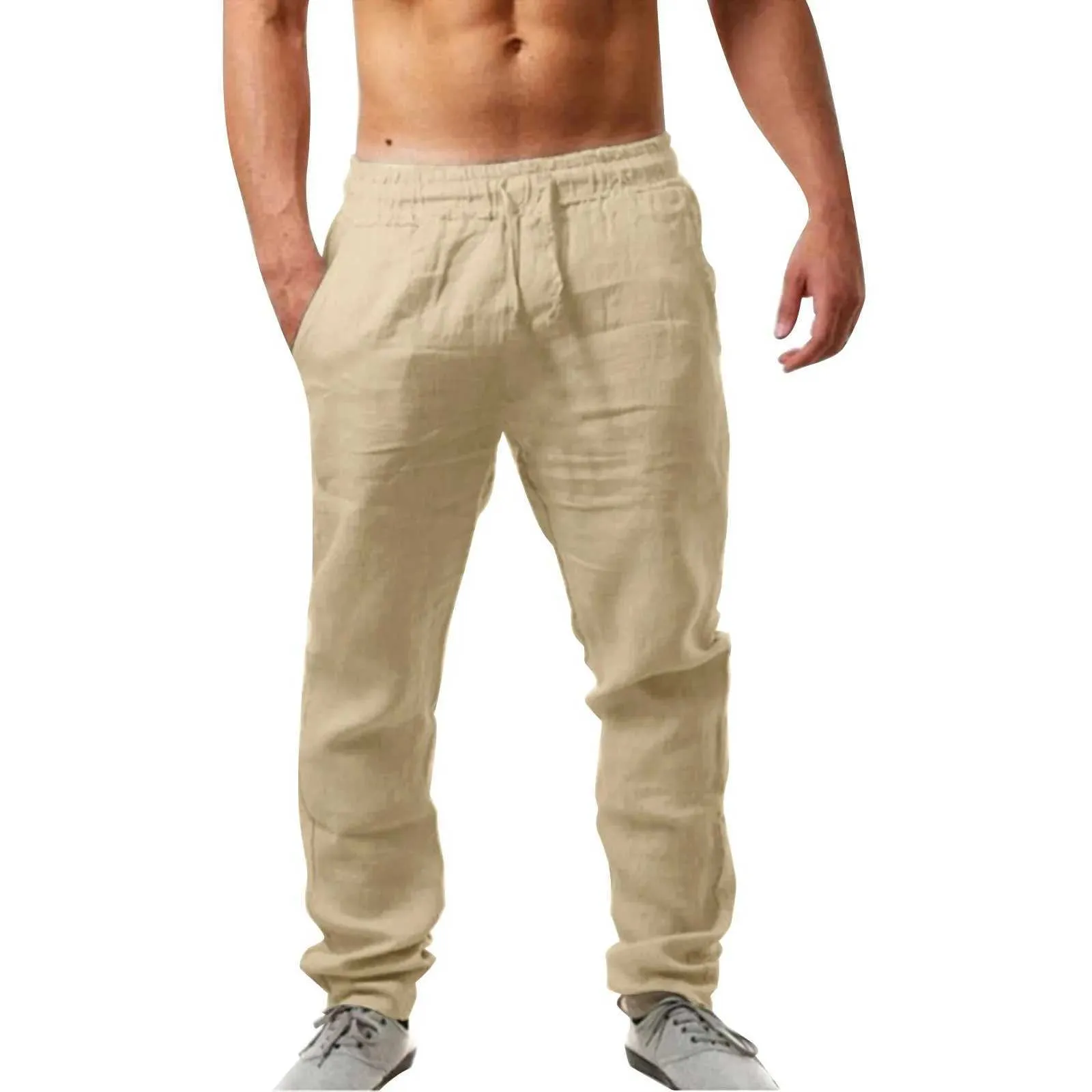 Pantalon masculin pour hommes pantalon de lin en coton couleur solide coloride pantalon en lin respirant masculin