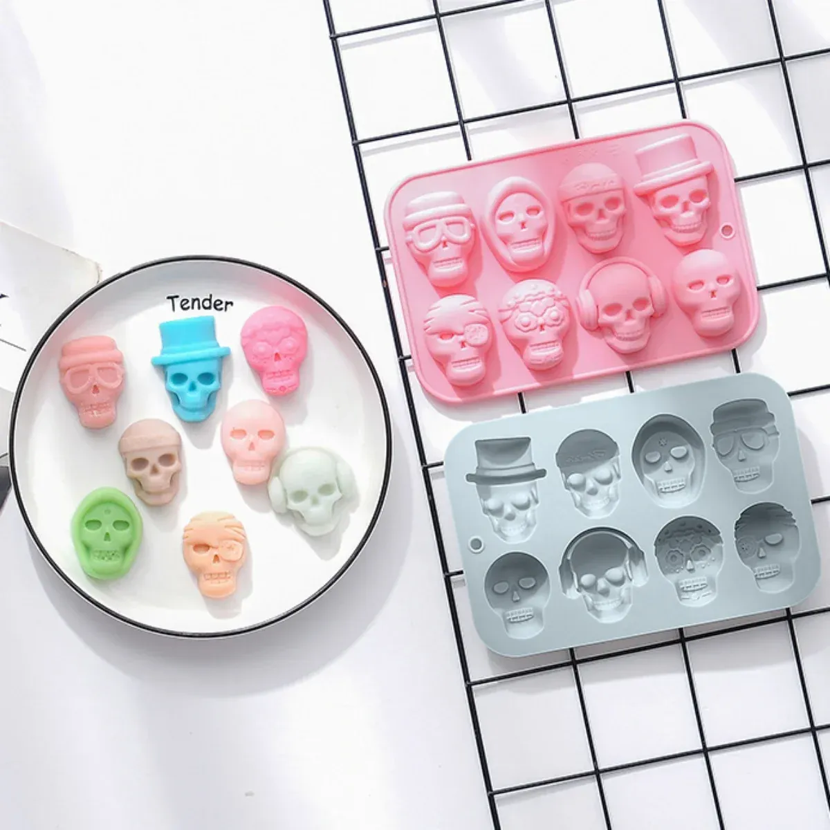 Moulds Mix Skull Silicone Chocolate Baking Mold Trendy Styling Human Skeleton Candy Biscuit Mould Ice Tray Halloween Cake Decor Gifts