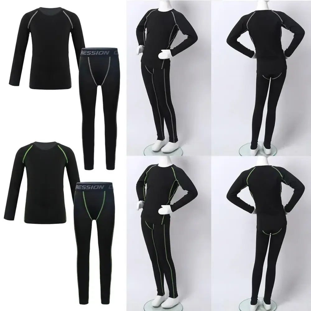 Accessories Kids Boys Girls Sportswear Compression Thermal Long Sleeve Shirt Top Leggings Tights Children Athletic Training Sports Set