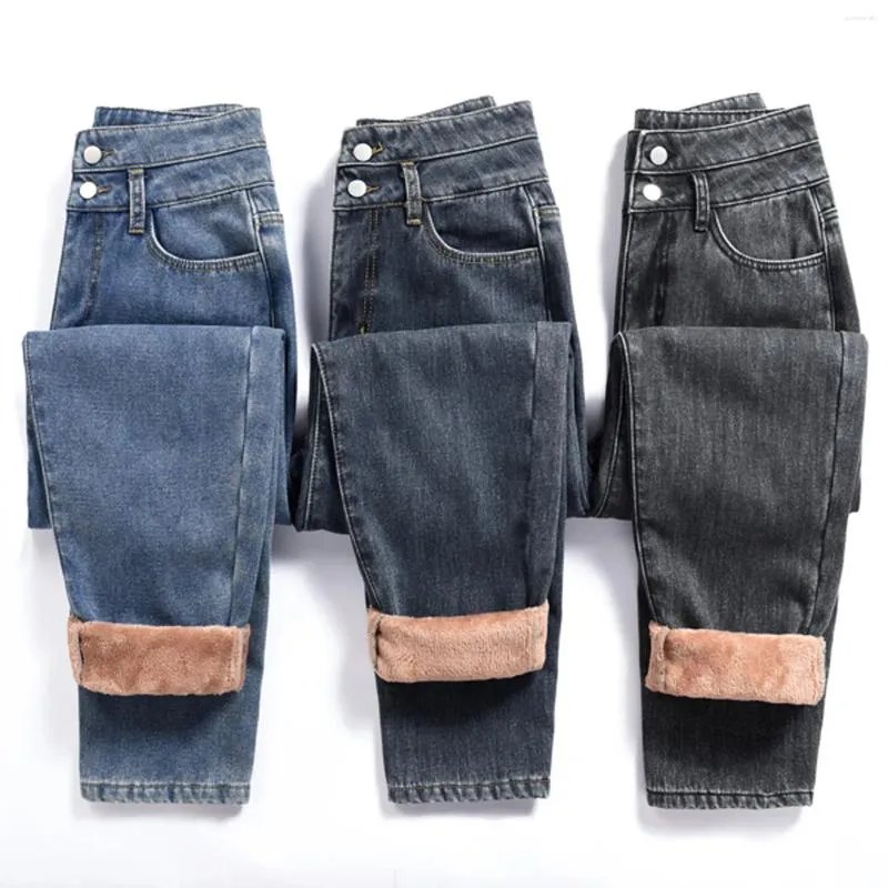 Jeans pour femmes épais hivernaux chauds maigres pour les femmes femelles hautes taille en velours pantalon streetwear pantalon extensible et pantalones de taille