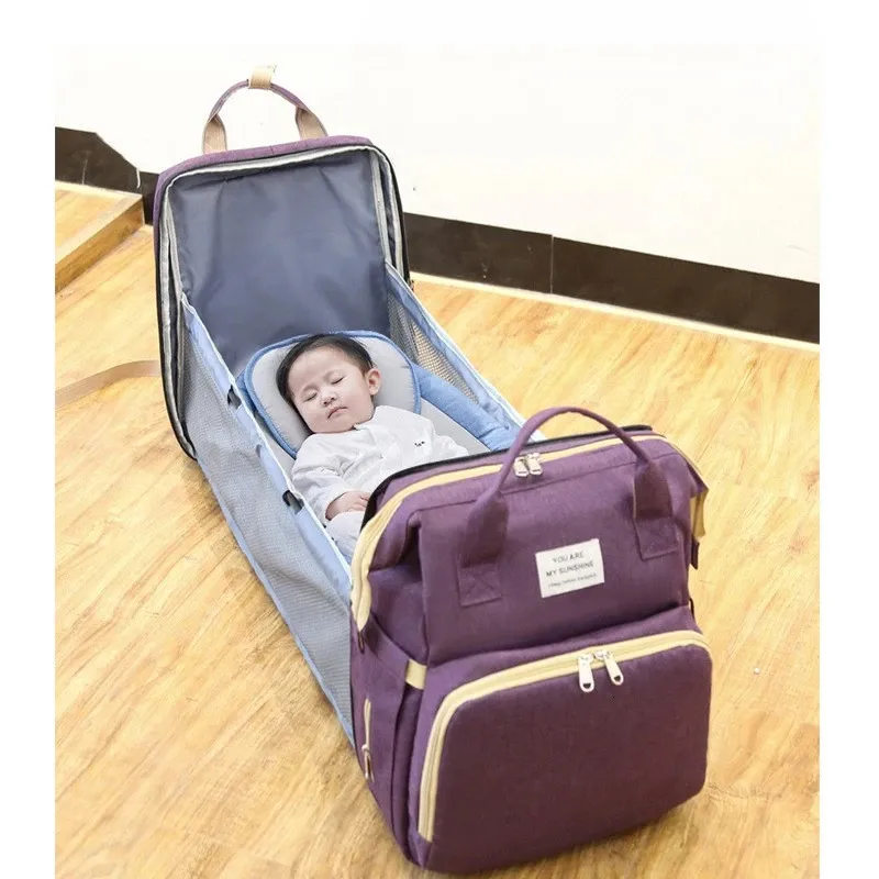 Mom Bag: Portable Folding Baby Bed Backpack Lightweight Diaper Bag