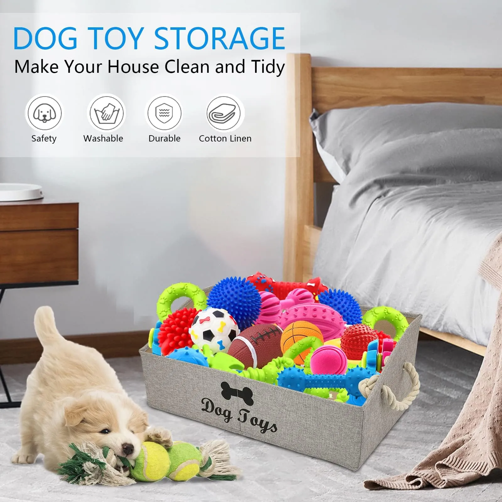 Morezi Large dog toy storage basket canvas rectangular 19 in for large  breeds and house cats from Dhgate Dog Chew Toys - price 18.54