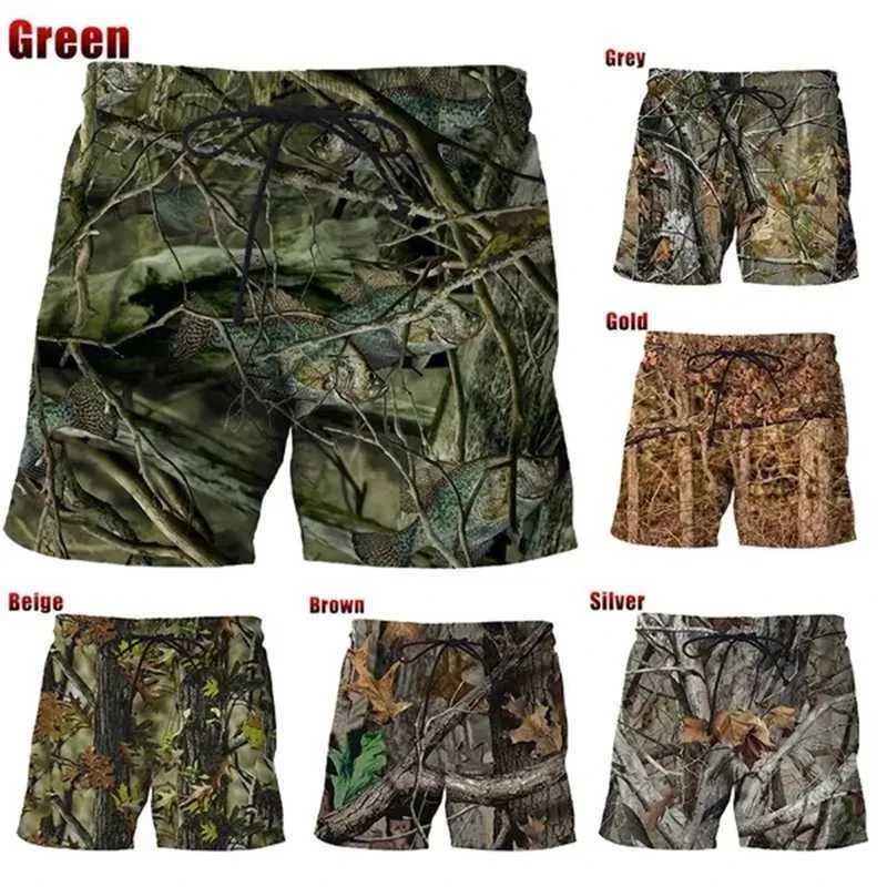 Shorts masculinos verão nova camuflagem 3D Os shorts masculinos impressos são divertidos da moda Casual Casual Cenas naturais de praia Troncos de natação Q240427