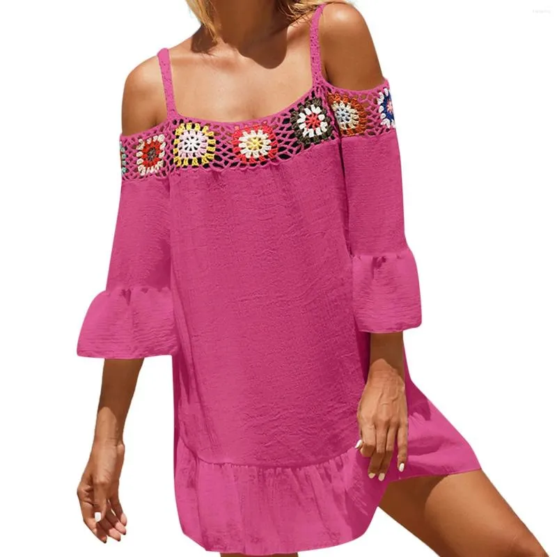 Robes décontractées 2024 Summer Fashion's Crochet Bikini Beach Slip Outout Irregular Off the Spowder Cover Ups Beachwear