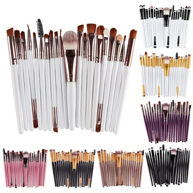 20 pcs de maquillage des pinces de maquillage de la poignée en plastique professionnel Soft Synthetic Hair Powder Foundation Foundshadow Making Up Brushes Cosmetics