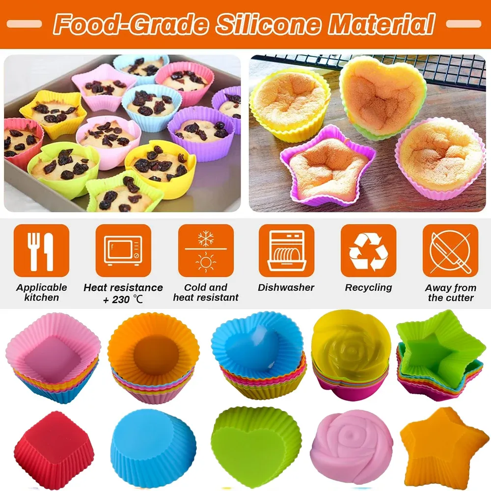 Moldes 25/5/40 pacote 5 Estilo aleatório Cor Cupcake de silicone Baking Copo de forros de bolos reutilizáveis de bolos antiaderentes