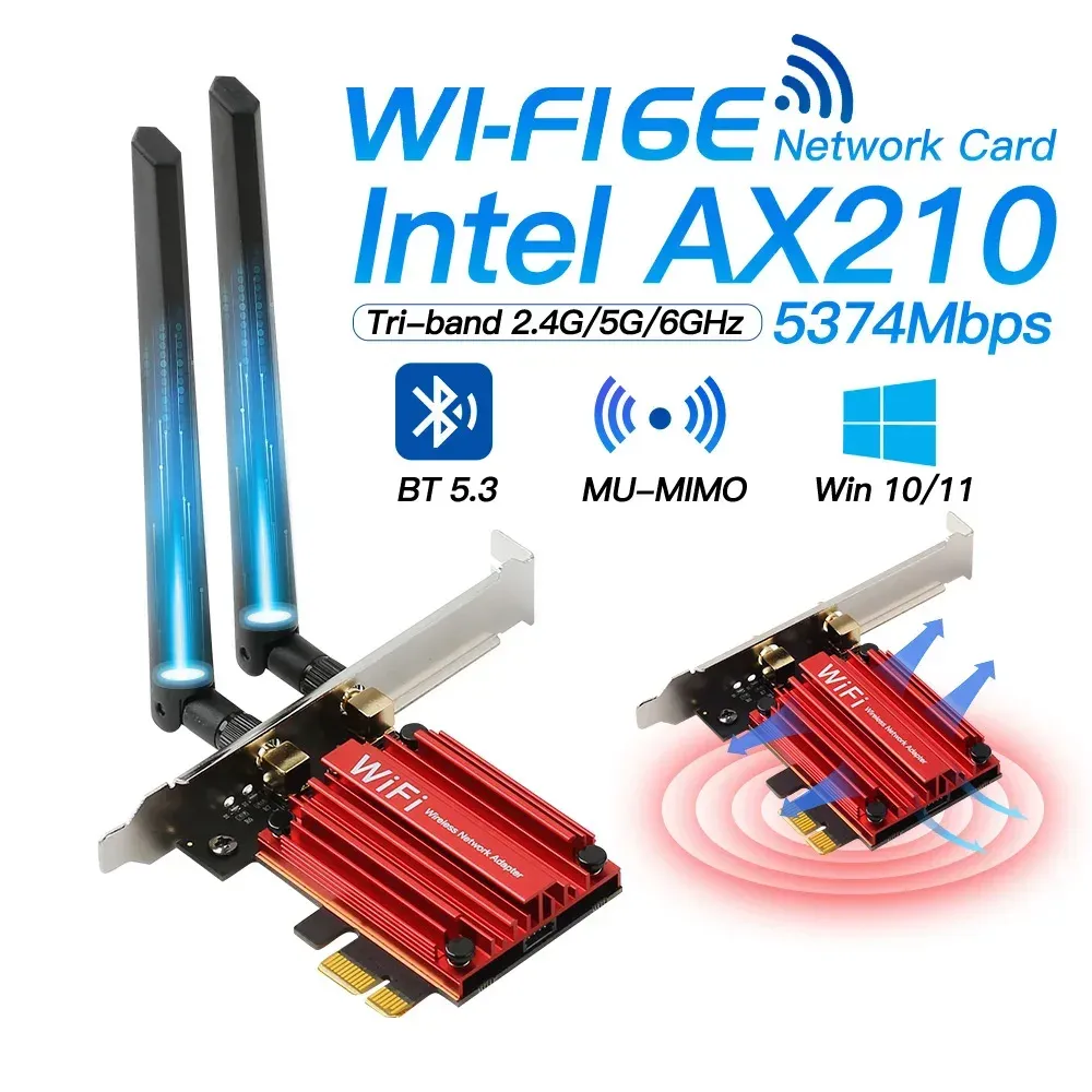 بطاقات WiFi 6e Intel AX210 Triband PCIE Wireless Bluetooth 5.3 بطاقة شبكة 2.4 جيجا هرتز/5 جيجا هرتز/6 جيجا هرتز 802.11ax AX210NGW WiFi لجهاز الكمبيوتر AX200NGW