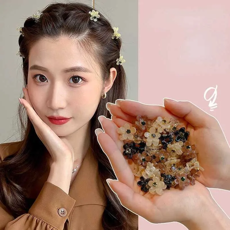 Hair Clips Barrettes 10 pieces of Korean Mini Flower Claw Kawaii Clip Weaving Head Wearing Girl Accessories