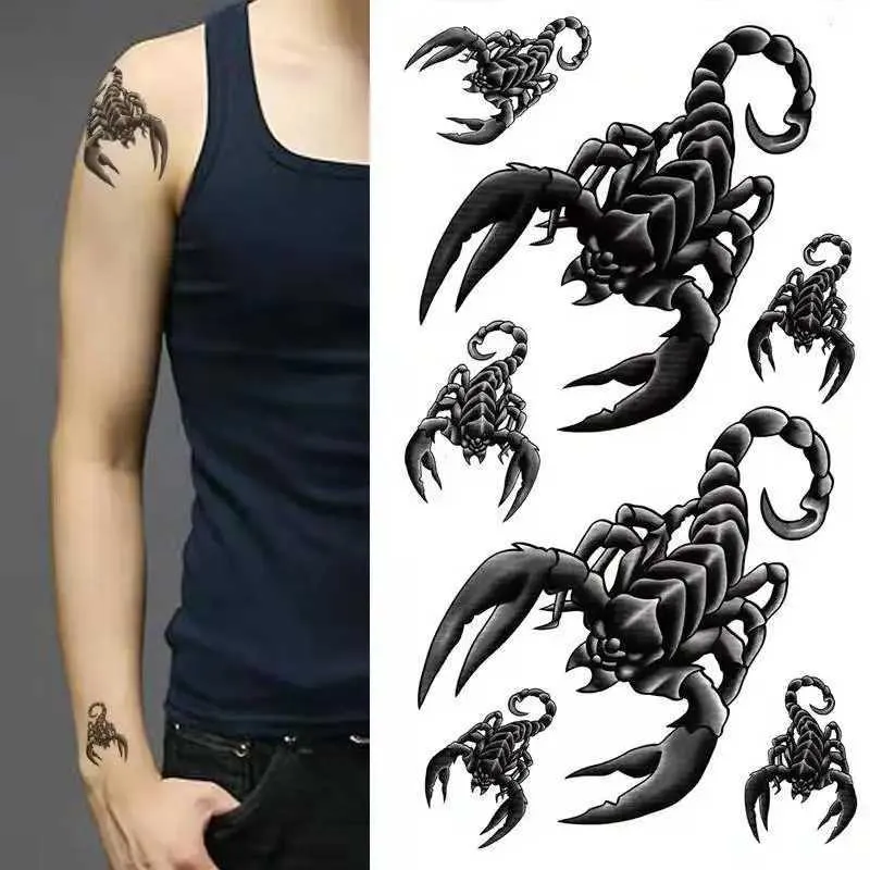 Tattoo Transfer Waterproof Tattoo Stickers 3D Black Poisonous Scorpion Male Hand Back Personality Art Fake Tattoo Arm Concealer Temporary Tattoo 240426
