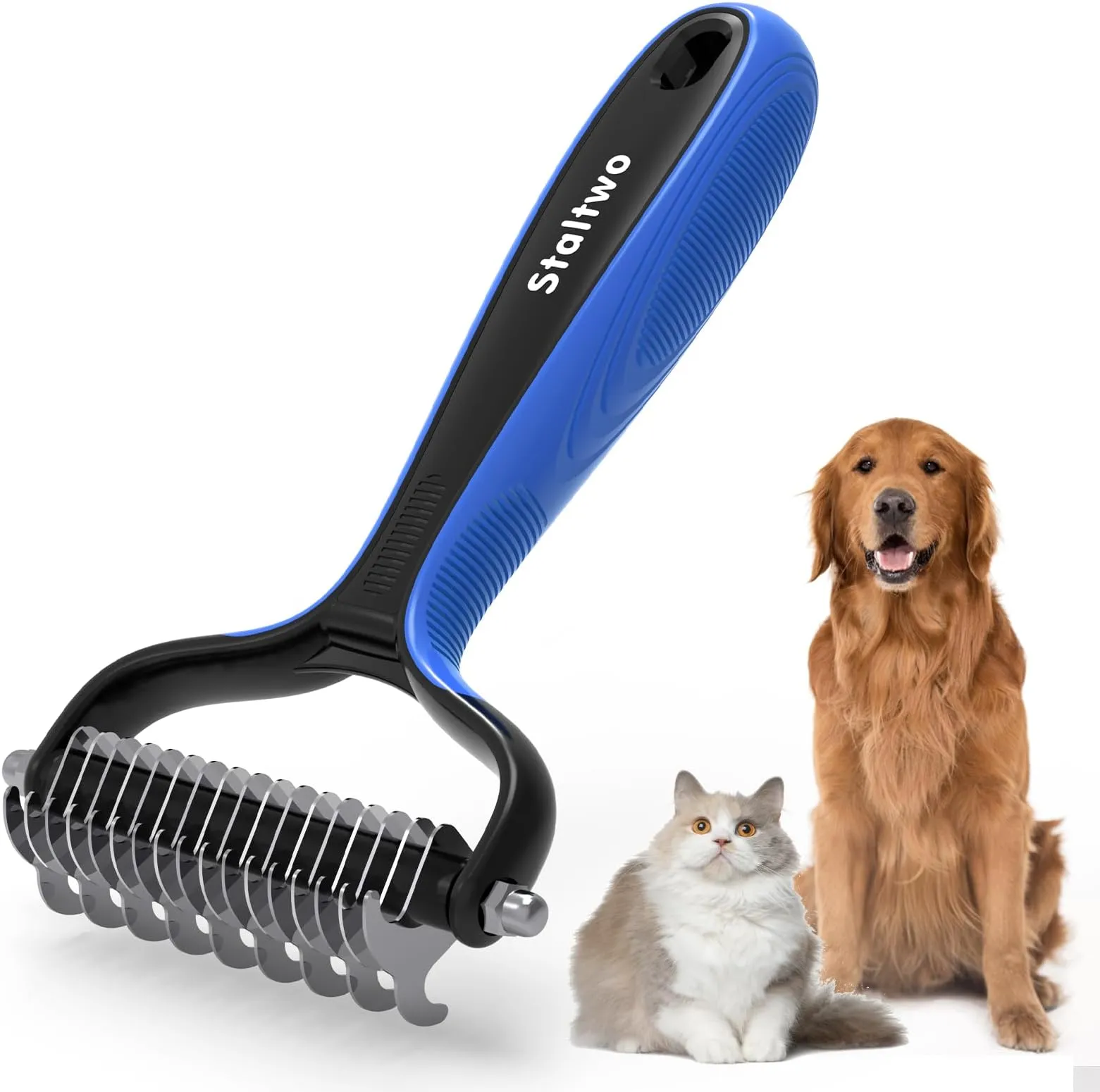 Fur Magic Deshedding And Dematting Comb Double Sided Undercoat Rake Pet Grooming Brush Removing Mats, Knots & Tangles For Dogs And Cats With Long And Medium Hair, Blue