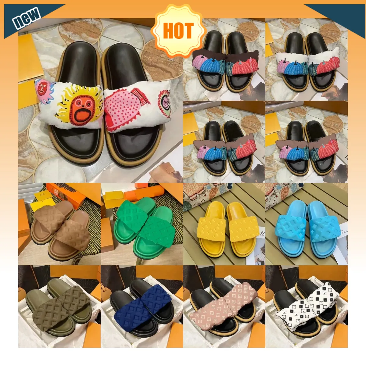 Designer Pool Pillow Couple Slippers Men Femmes chaussures plates Flats Tlines de luxe Cartoon Sandales Sandales Plage Vocation épaisse Maison Légère de nouveauté épais