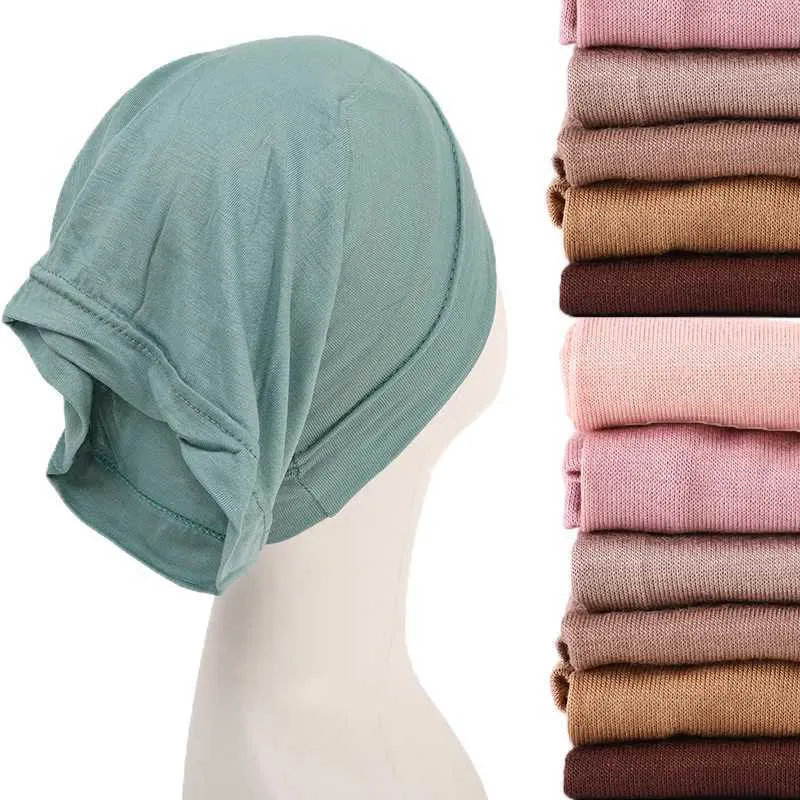 Bandanas Durag 2023 Soft Solid Color Inner Headband Hat Muslim Stretch Headband Fashion Islamic Headband 240426