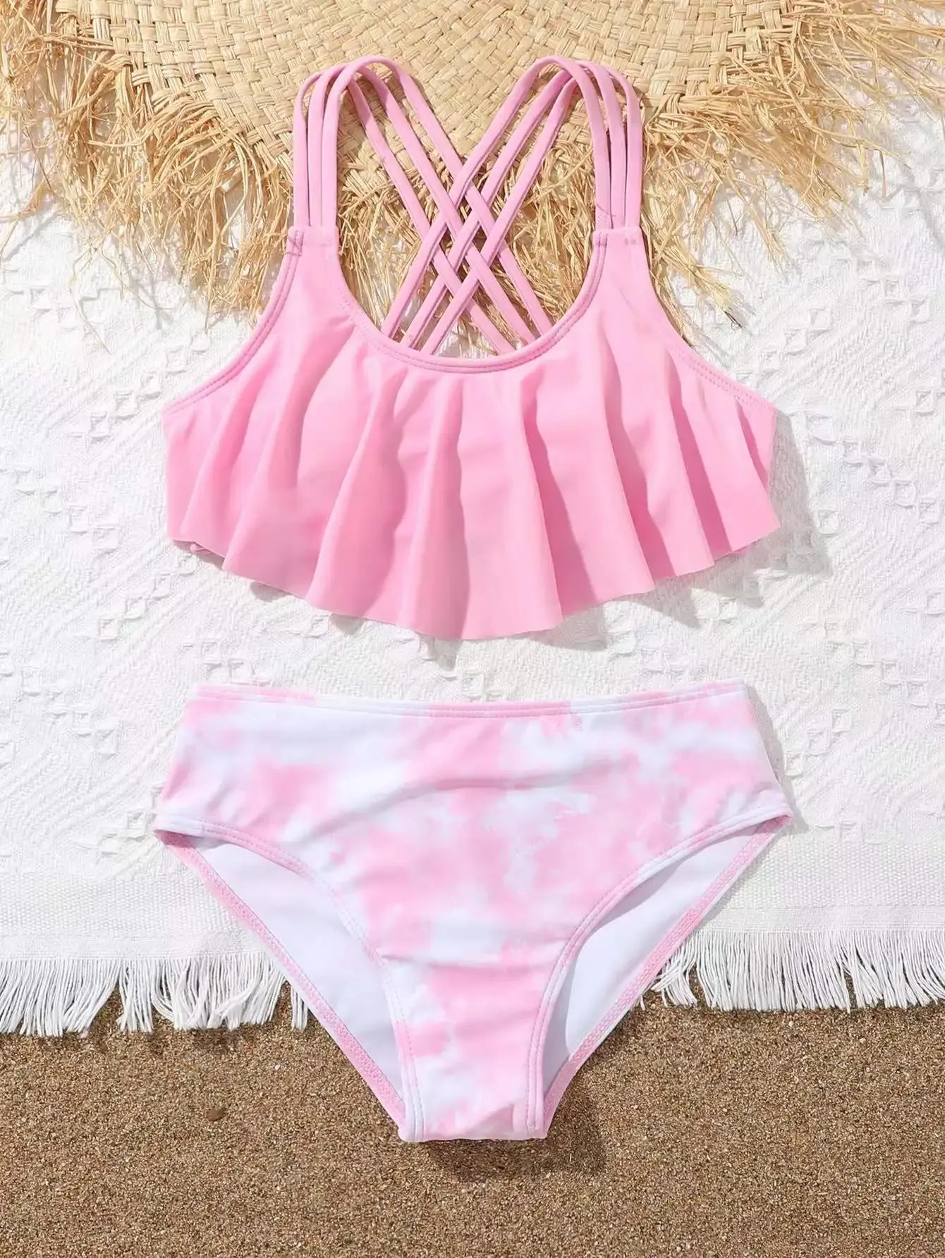 Set Ruffle Bikini 2023 Girls Swimsuit Swimwear Swimwear Wee Children's Bioring Swimming Swim Suet Beachwear