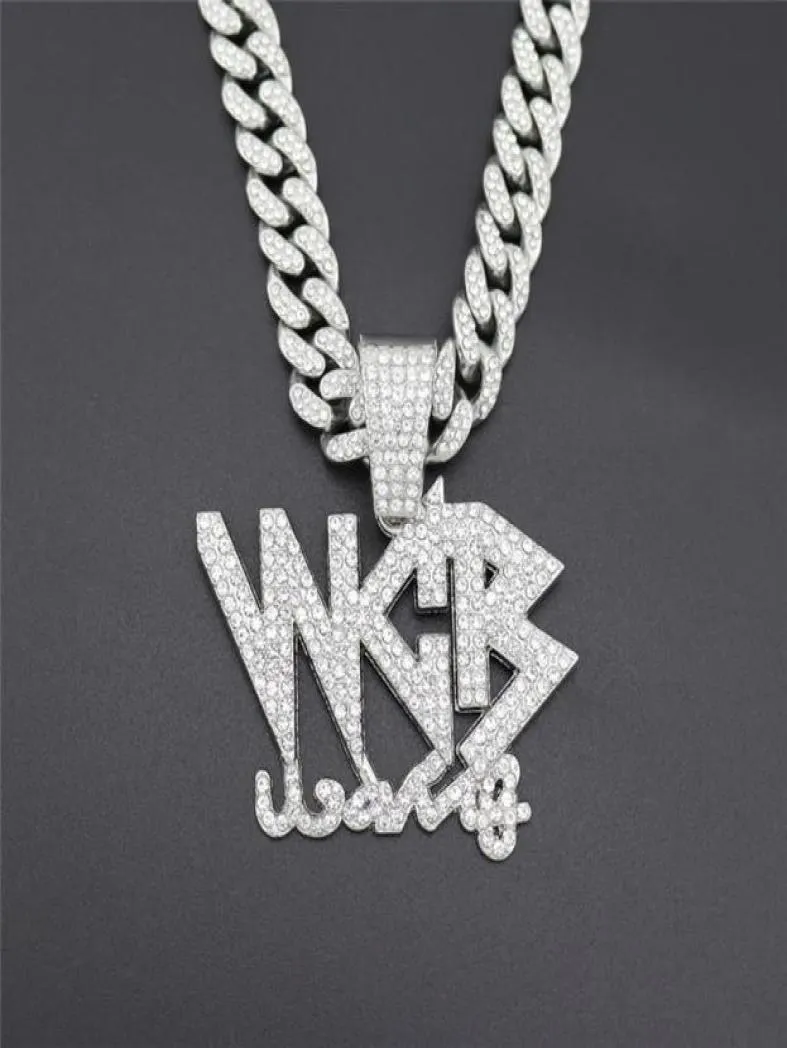 New Bling Iced Out Cumbic Zircon Cuban Link Chain Chain Letter WCB PENDANT Collier For Men Hop Hop Jewelry Gift Drop5294288