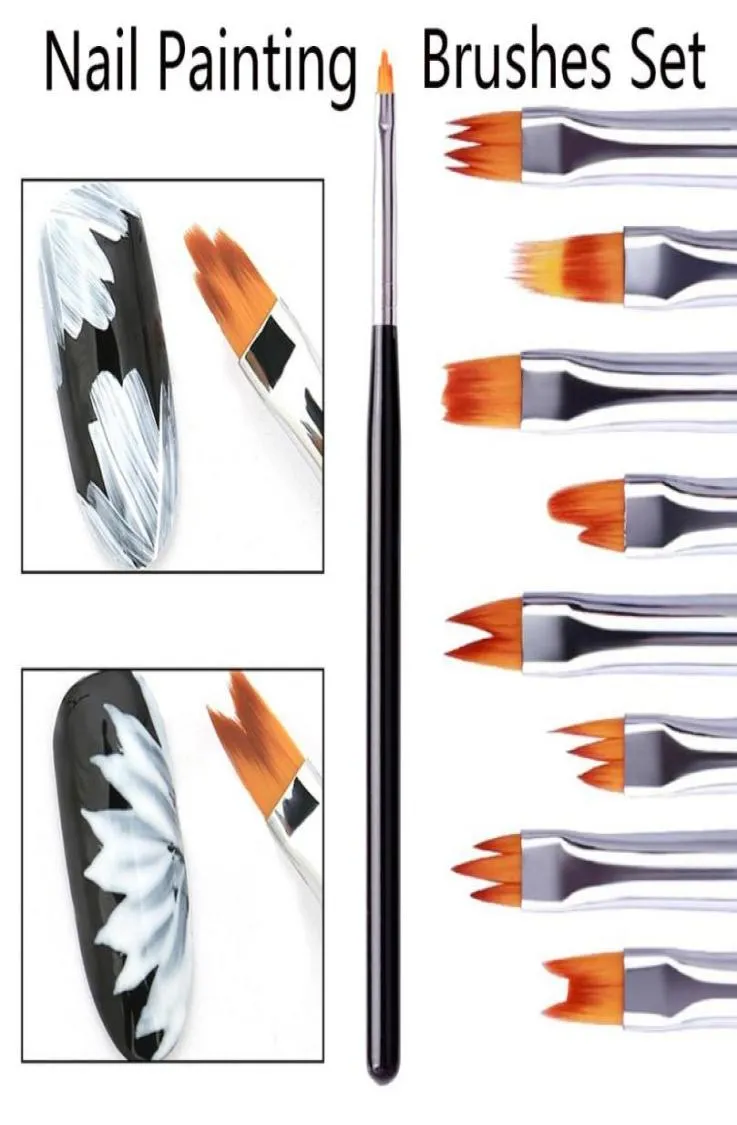8pcSset fleur dessin nail art acrylique pinceau uv gel gradient conception en bois handle bricol manucure pain peinture art stylo tool 3181084