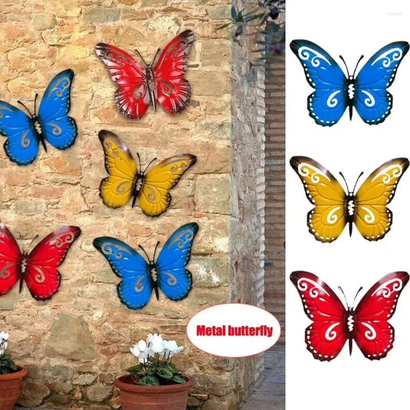 Décorations de jardin Metal Putterfly Clôture Yard Art Decor Grands papillons pour le patio extérieur Balcon Sculpture Bleu Red Yel Q5O6