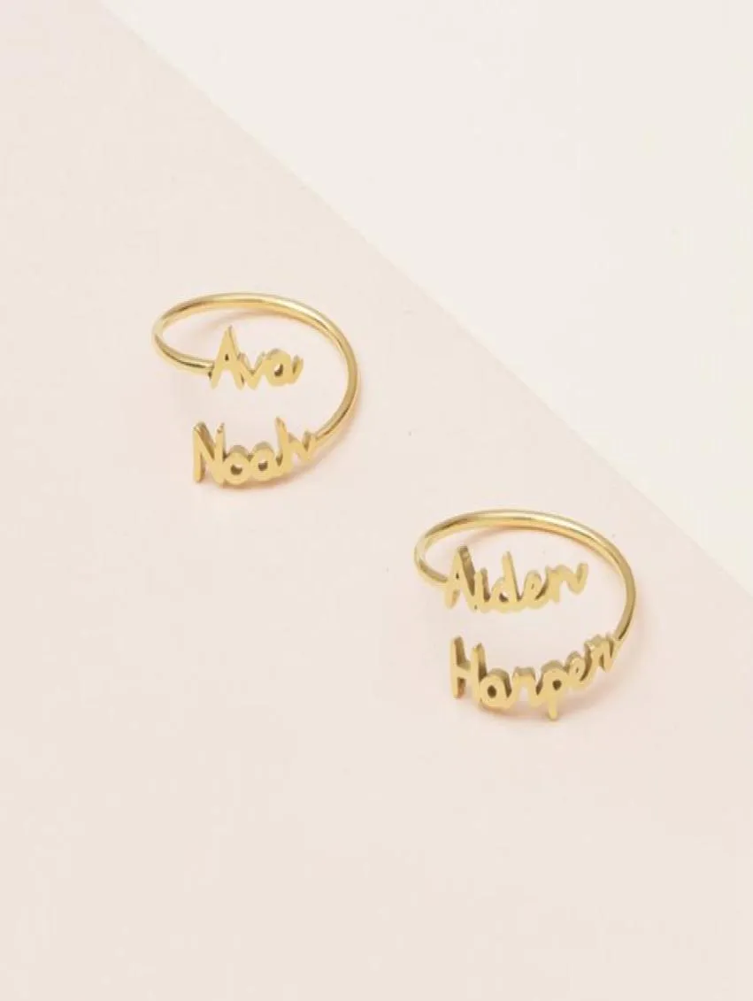 Nome duplo ajustável personalizado anéis de casal para mulheres aço inoxidável personalizado dois nomes Jóias de aniversário ANEL BAGUE4921609