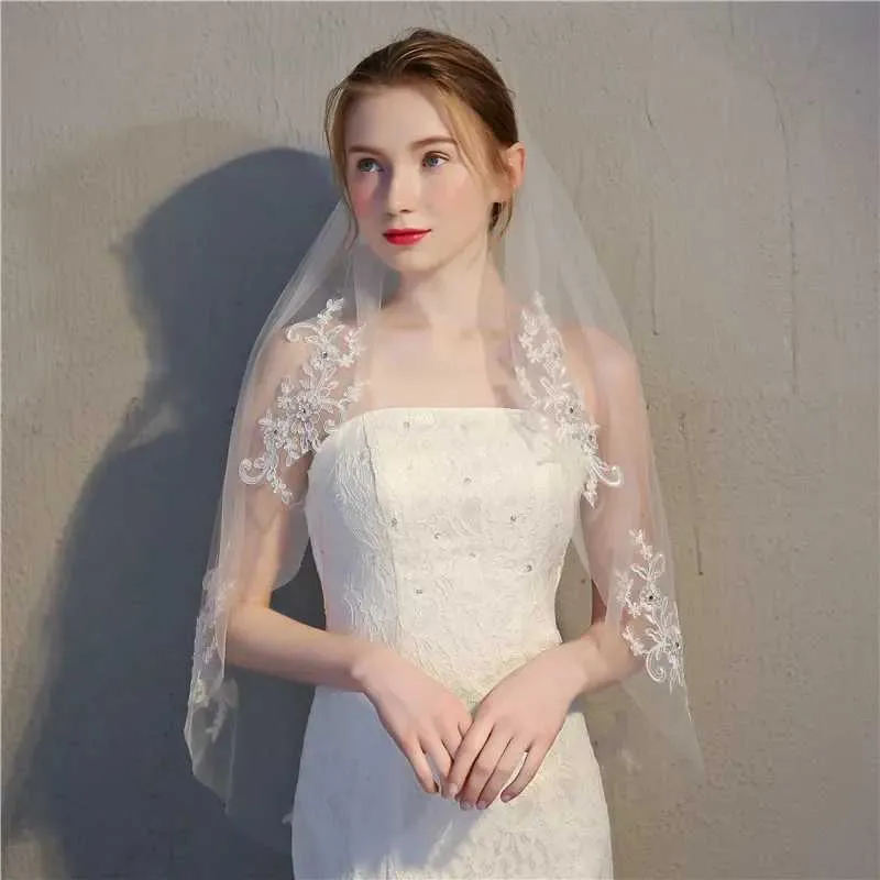 Wedding Hair Jewelry Wholesale Short Lace Edge Wedding Veil Ivory Bridal Veils Cheap One Layer Bridal Veils Wedding Boda 2024