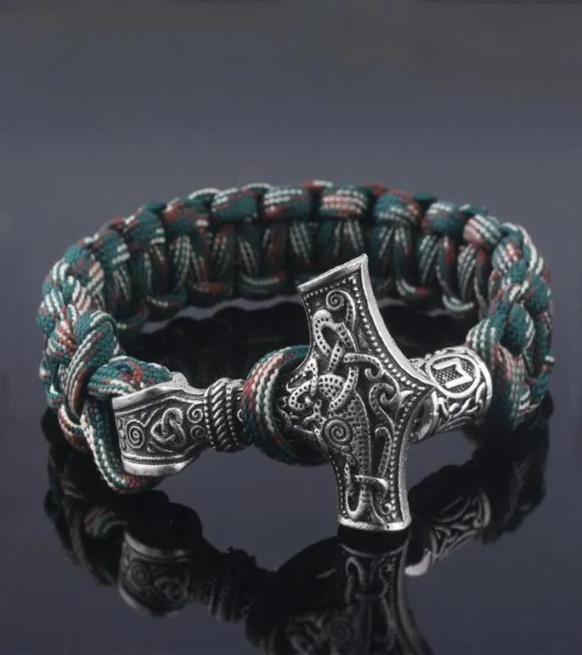 Starożytny nordycki Viking Mężczyźni Bracelets Paracord Amulet Rules Kulki Ręcznie wykonane linowe owinięcie Skandynawii Banles Prezent35233671601890