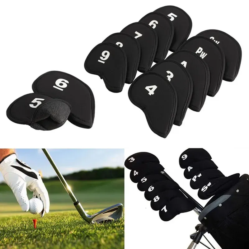 10pcset golfkop omvat club ijzeren beschermer neopreen headcover accessoire zwart golfer licht cadeau voor kinderen kinderen 240424