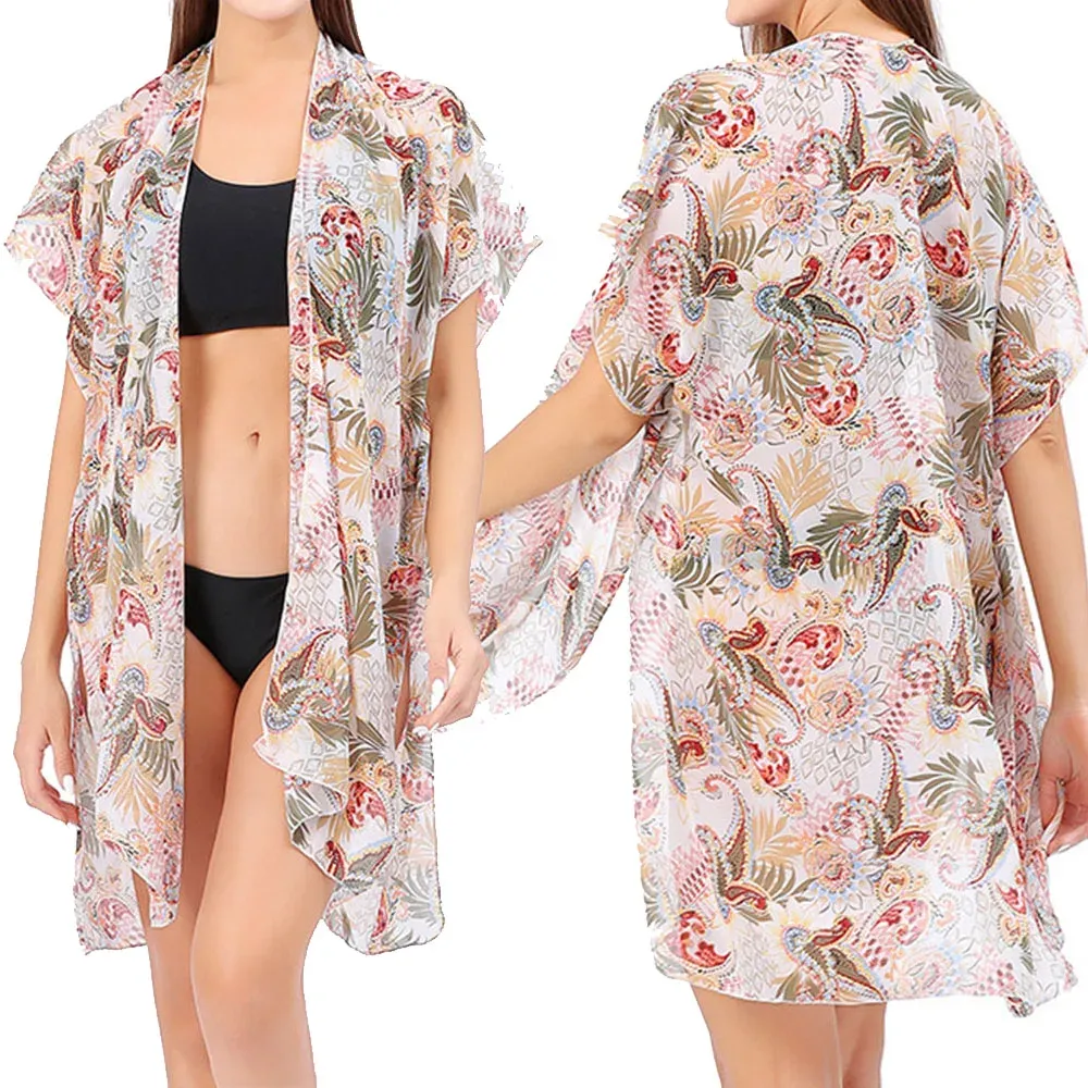 Cover-up Tops pour femmes Boho Loose Murffon CoverUps Beach Swim Bikini Kimono Cardigan Bathing Cople Ups Blouse Swimwear Resort Wear