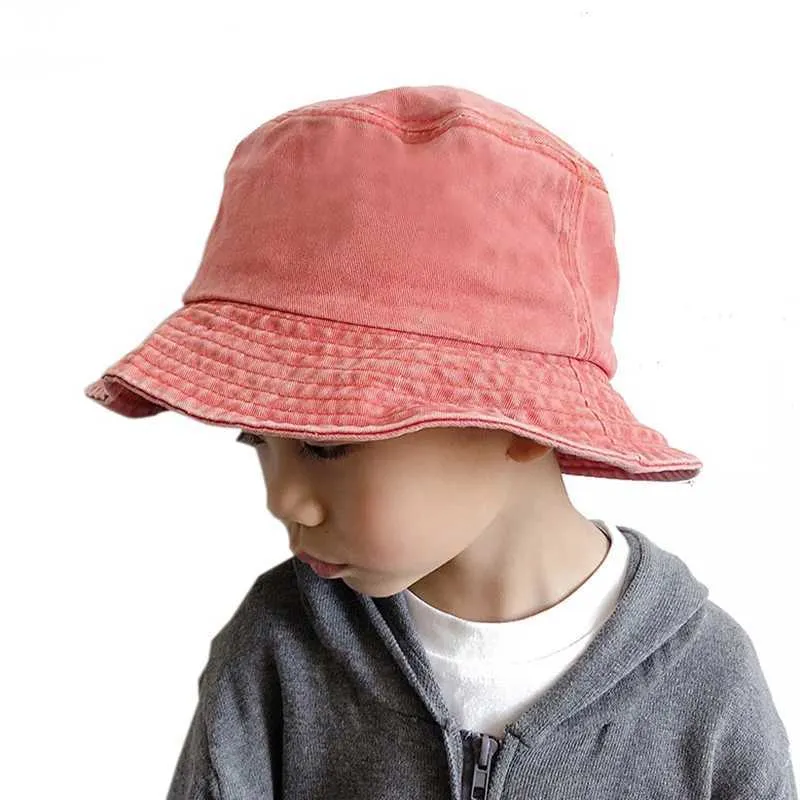 Weitkrempeln Hats Eimer Waschen Denim Eimer Hut für Kinder breite Baumwollfischer Mädchen und Jungen Sommer Panama Sun Outdoor Strandfischen Q240427