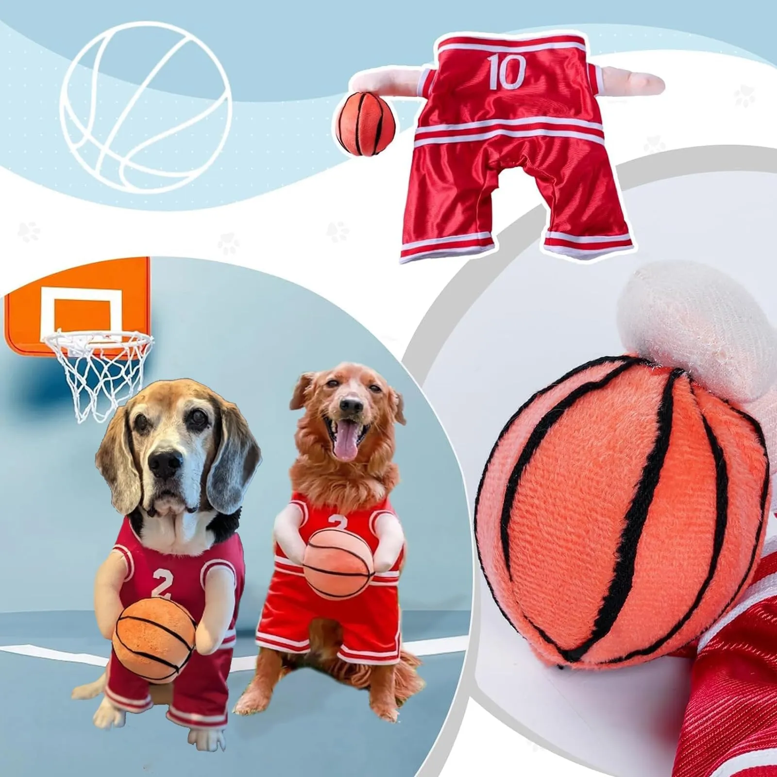 2025 New Dog Halloween Costume Basketball Jersey With Ball - Cute Outfit For Small Medium Large Dogs (Red, Medium)
