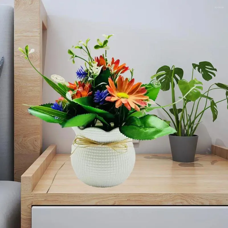 Decorative Flowers Reusble Faux Plant Elegant Artificial Potted Plants For Home Office Decor 5 Flower Head Table Centerpiece Wedding Indoor