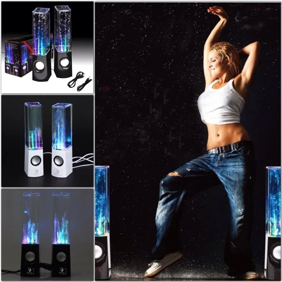 Ringar LED Light Dancing Water Music Fountain Light Högtalare för PC Laptop Phone Portable Desk Stereo Water Dancing Högtalare