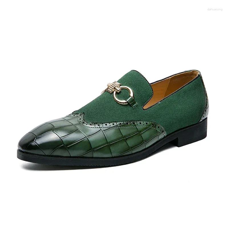 Casual schoenen Loafers mannen stenen patroon pu stiksel faux suède metal buckle mode zakelijke bruiloft feestjurk
