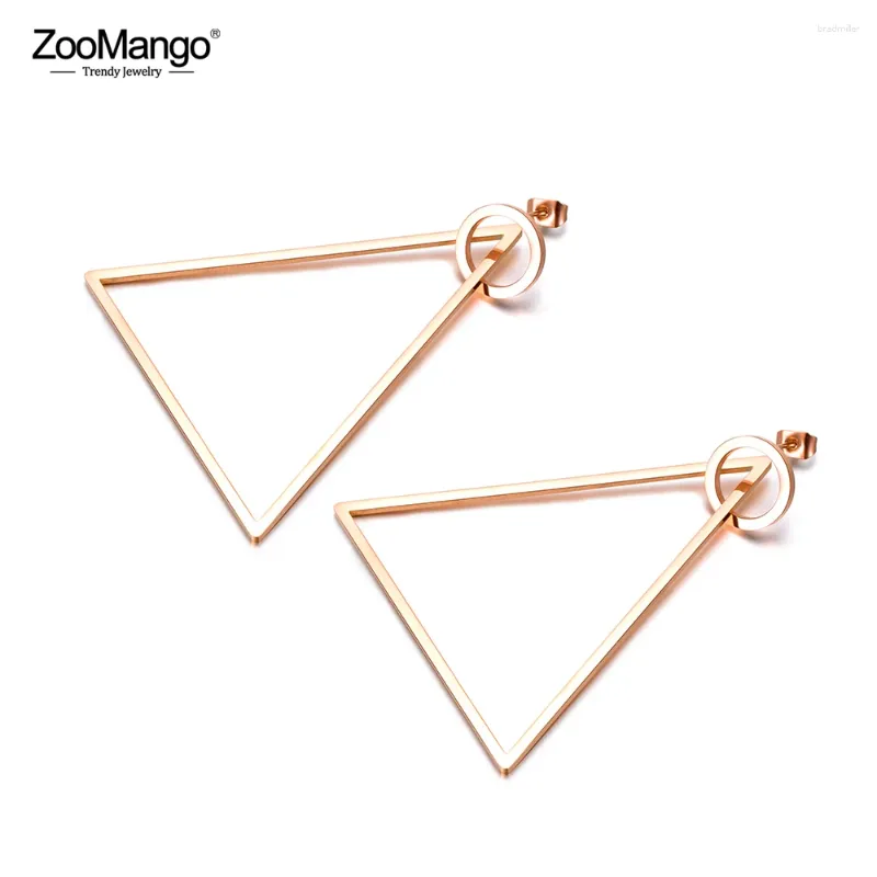 Kolczyki stadninowe zoomango modna hiperbole ol styl trójkąt Krąg przesadzony kolor różanego złota Prezent ze stali nierdzewnej dla kobiet ZE18076
