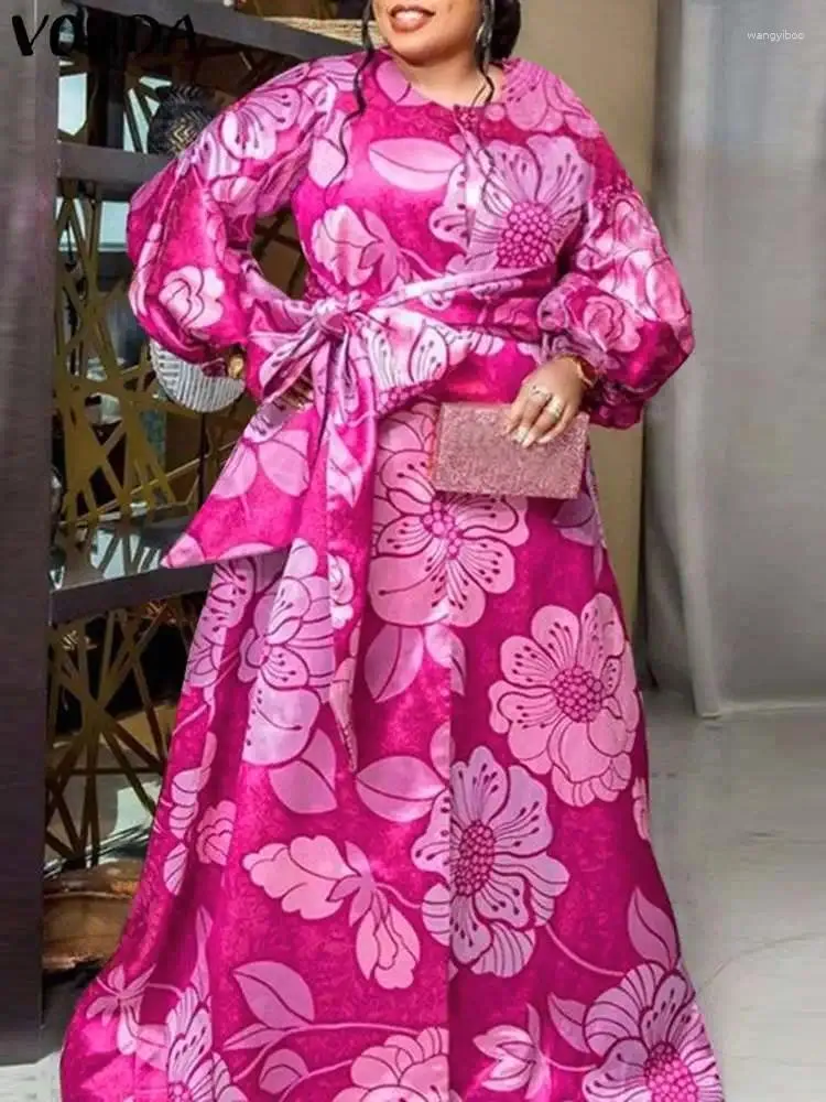 Casual Dresses Vonda Women aftonklänning 2024 Bohemian Long Sleeve Party Sundress Elegant blommig tryckt golvlängd Löst mantel