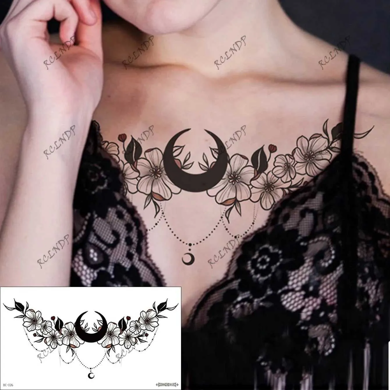 Tatuagem Transferência de tatuagem Impermeável Tattoo Tattoo Flor Flor Bow Sexy Tatto Faísque Flash Tatoo Baú e TATO da cintura para meninas Mulheres 240426