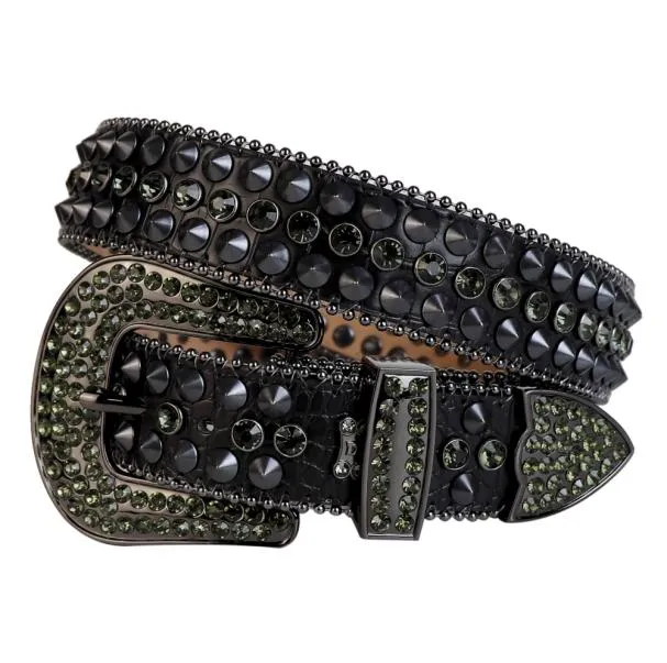 Western Cowboy Bling Black Diamond Crystal Righestones CEINDAGE BLACK CROCODILE CUIR SPIR CELORNE RIVET REPORT RÉPOSIBLE POUR 7658056