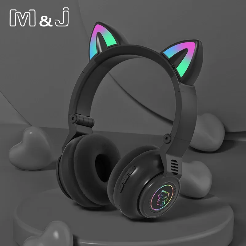 Taschen MJ Cat Ohrhörer Kopfhörer LED Glühen Bluetooth 5.0 Lärmstündigung Erwachsener Kinder Headset Support TF Card FM Radio mit Mikrofongeschenk