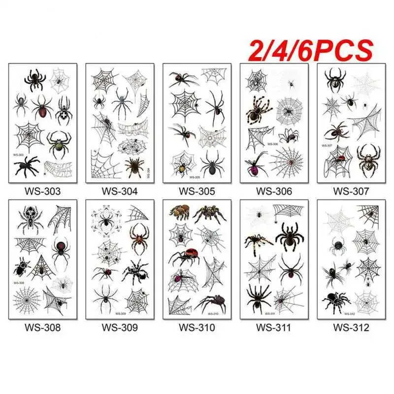 Tattoo Transfer 2/4/6PCS Halloween Temporary Tattoo Sticker Black Spider Web Face Body Art Sticker Simulation Cobwebs Waterproof Tattoo Stickers 240426