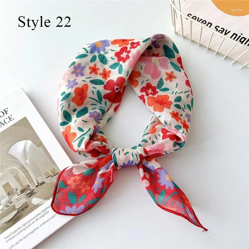 Scarves Fashion Beautiful Shawl Cotton Linen Small Square Scarf Floral Printed Hair Headscarf Cute Neckerchief Women Soft