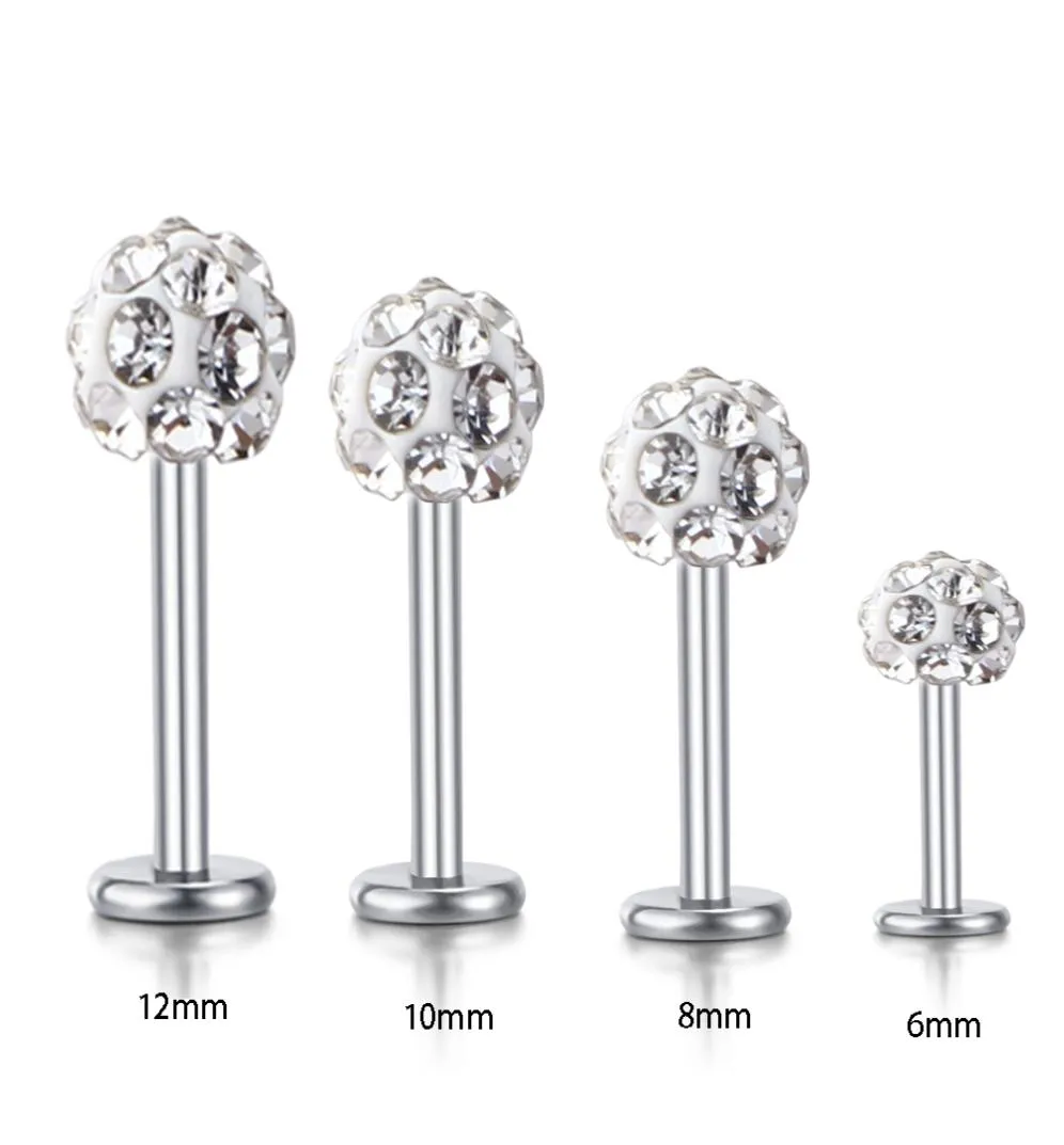 Gioielli per tutto il corpo Labret anelli in acciaio inossidabile shaballa cristallo da discoteca a sfera piercing gioielli per labbra 16g anello 30pcs1589274