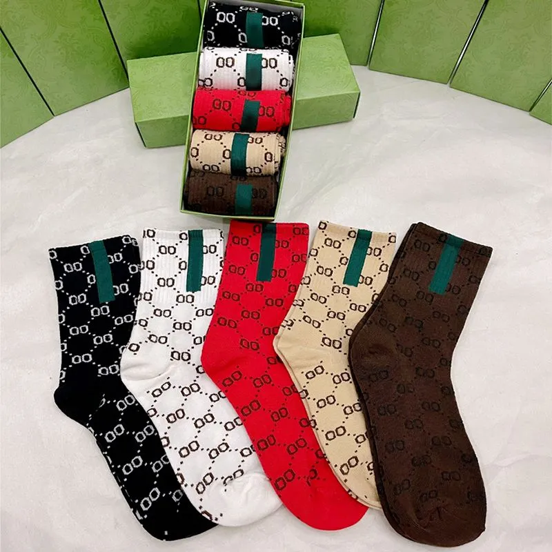 Designer Mens Dames Sokken Vijf paar Luxe Sport Winter Mesh Letter Gedrukte Sock Embroidery Cotton Man Woman With Box