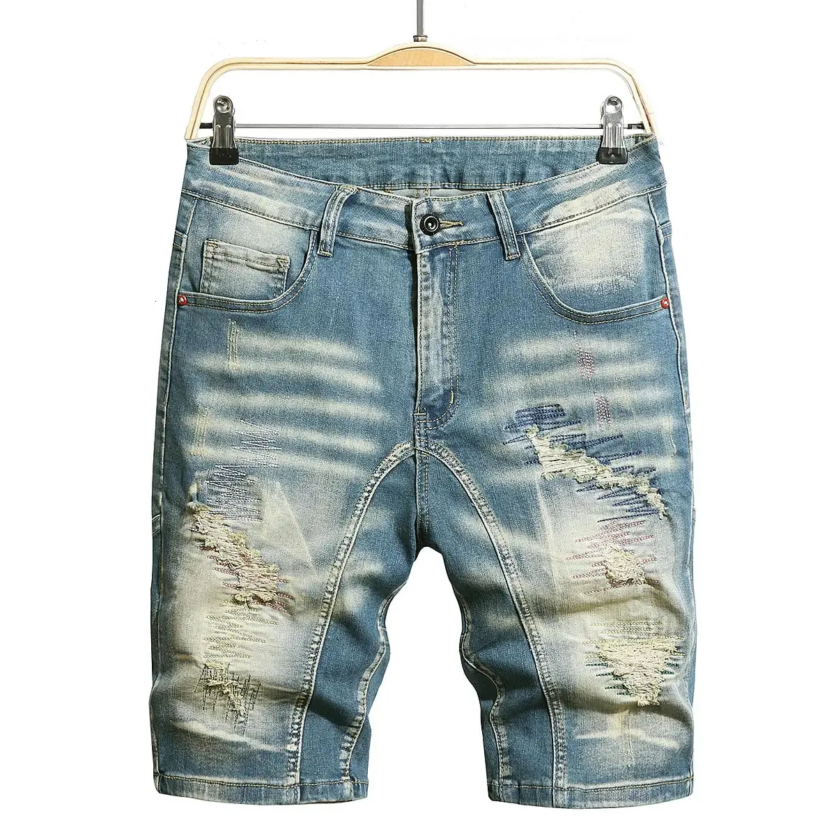 Graffiti Graffiti Ripped Summer Fashion Short Jeans décontracté mince Big Hole Rétro Sort en denim Vêtements de marque masculine 240418