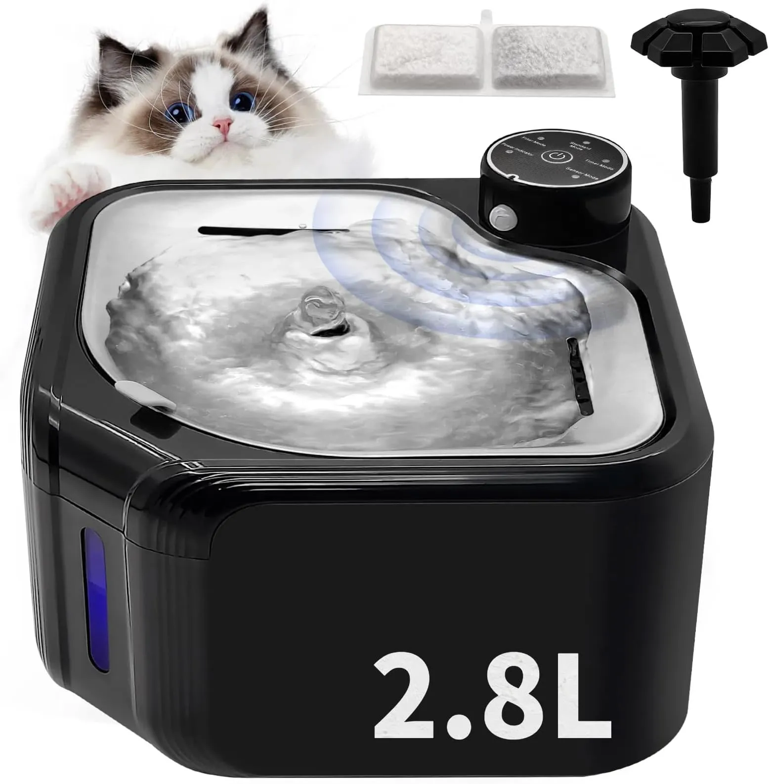 YAYOU 84oz Stainless Steel Pet Water Fountain - Automatic Cat & Dog Water Dispenser With Quiet Pump